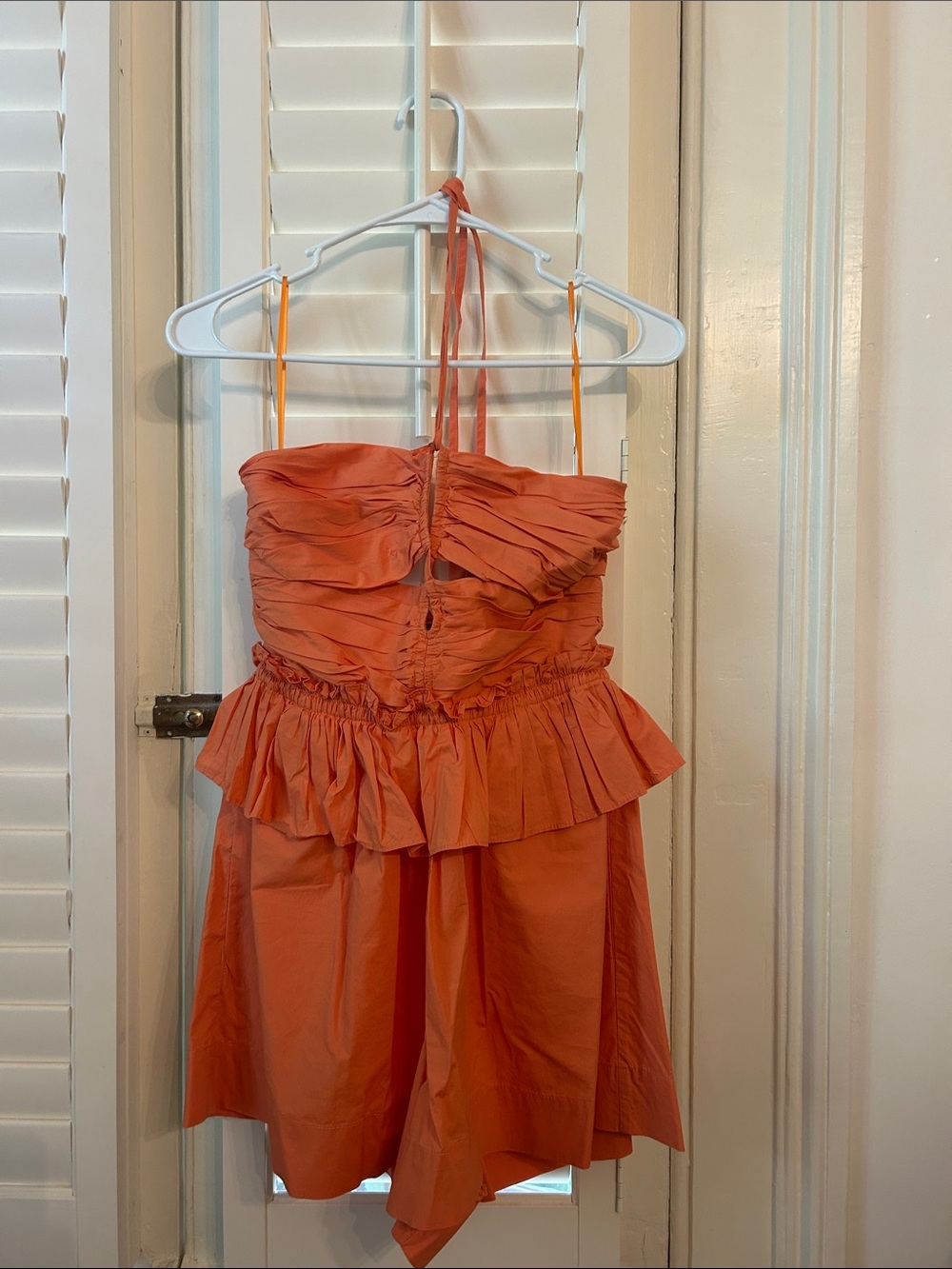 Rust Orange Ruffled Strapless Romper